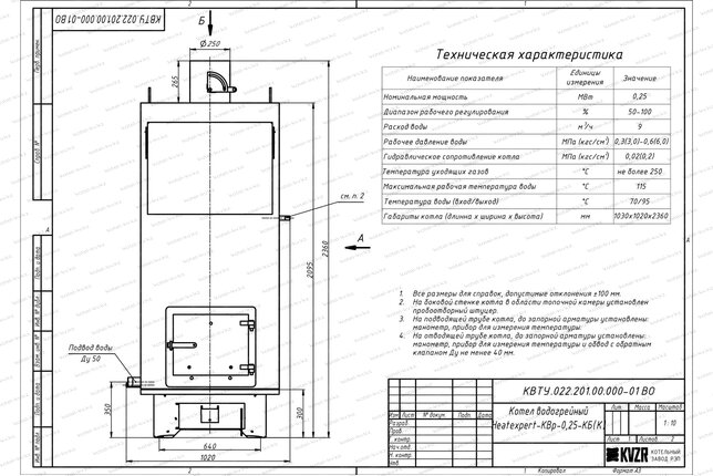Чертеж котла 0.25 МВт уголь дрова