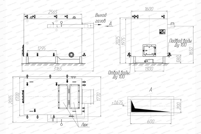 Котел 700 кВт без дымососа чертеж