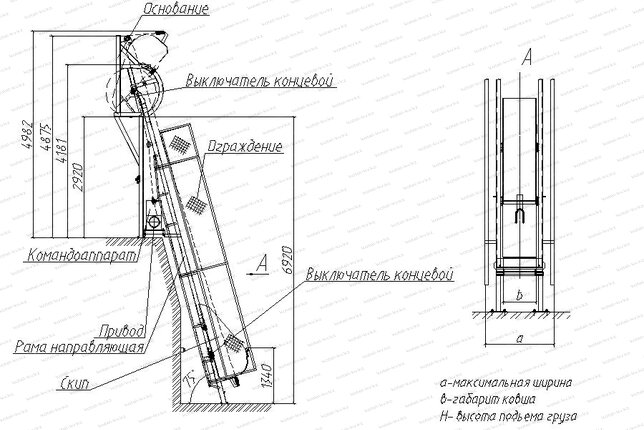 Чертеж скипового подъемника СКИП 1000